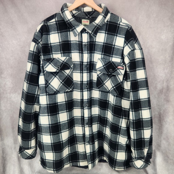 Dickies Plaid Fleece Shacket Workwear  Quilted Lined Mens 2XL XXL Button Black - Picture 1 of 6